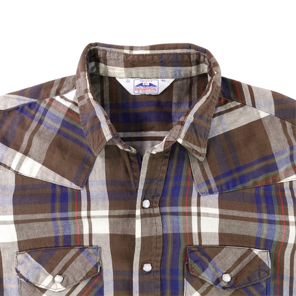 Dakota by Five Brother Western Shirt Men XL Tall Brown Plaid Pearl Snap Flannel